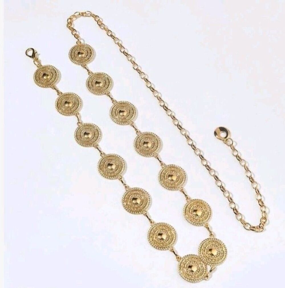 NWT Avondayle gold-tone Reversible medallion Chain belly belt Charms  Boho